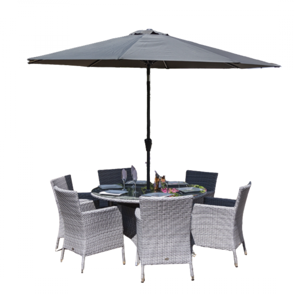 6 Seat Round Dining Set with FREE PARASOL